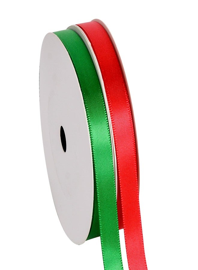 Ribest Red and Green Ribbon, 3/8 Inch Double Faced Satin Ribbon for Crafts Gift Wrapping Hair Bows Sewing, 2 Rolls Total 20 Yards - Image 2